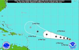 NOAA map plots probable course of Florence, veering northwest of the territory. NOAA map plots probable course of Florence, veering northwest of the territory.
